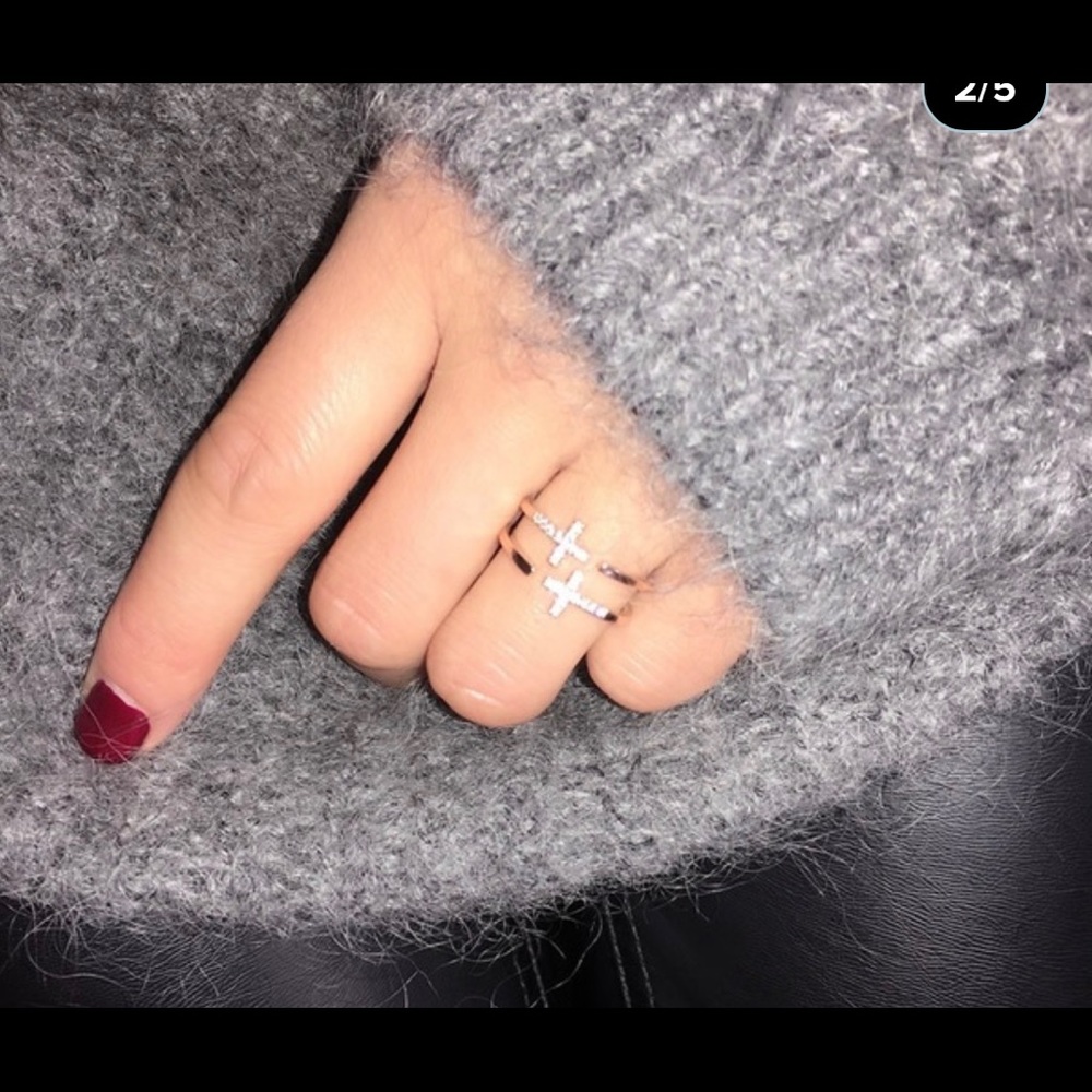Fashion Silver Women’s Rhinestones Cross Open Tiny Ring